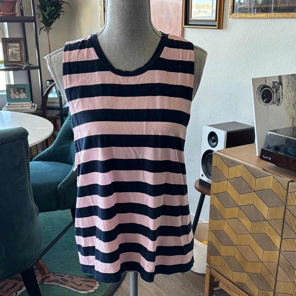 J. Crew Pink and Black Striped Tank Top